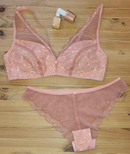 elastic lace, flocked fresh peach / pink flamingo, price per 1 meter IDsx4
