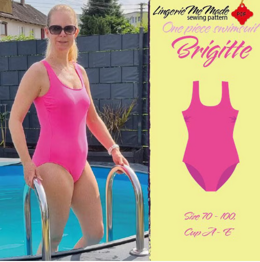 ENGLISH: Sewing Pattern - One piece swimsuit Brigitte. Sizes 70-100, Cup A-E. PDF instant download. IDsmx3