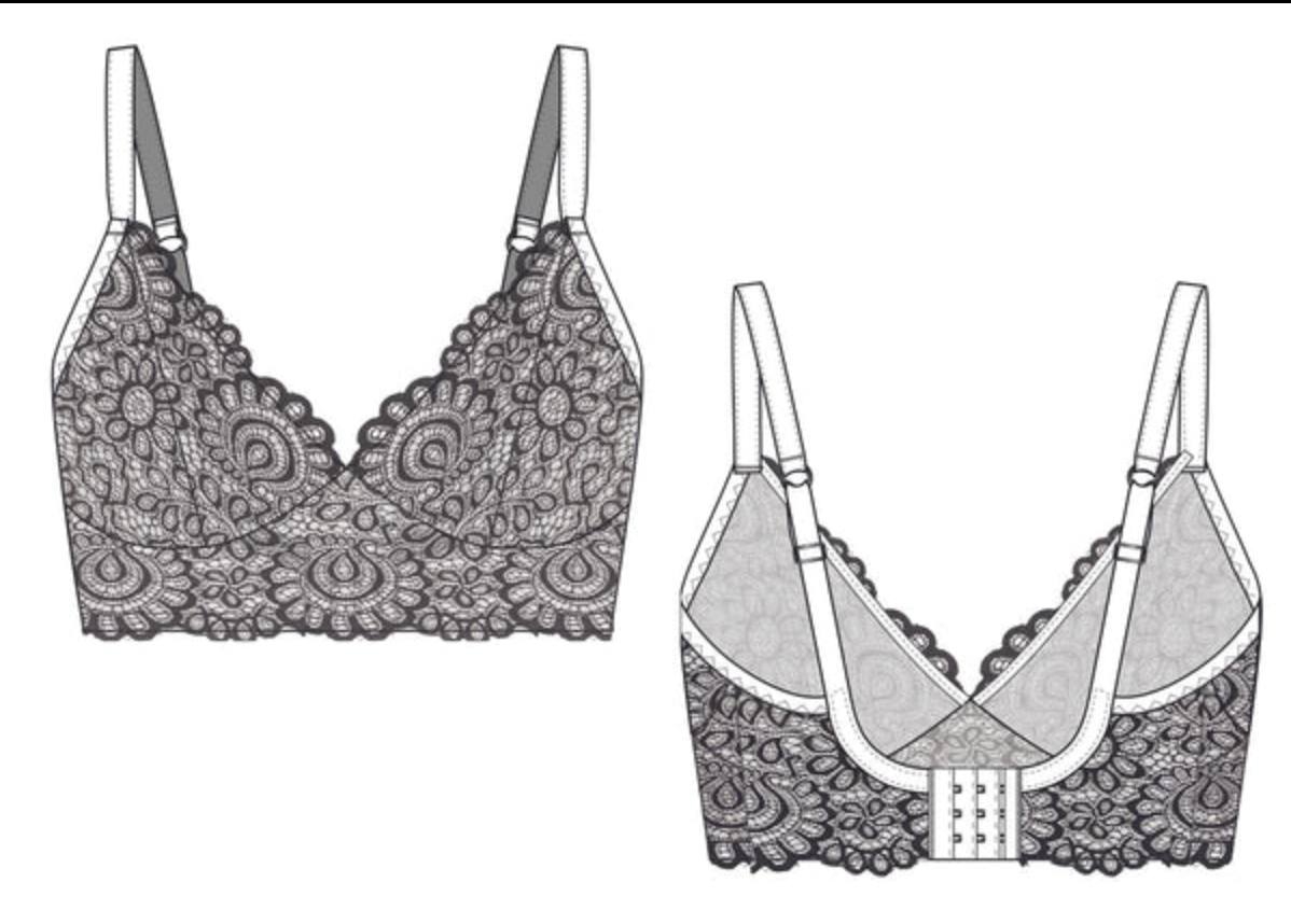 SAHAARA BRA sewing package with <tc>lace</tc>. View C: Full lace. Peach rose