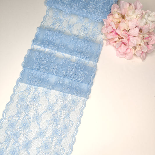 elastic <tc>lace</tc> floral blue, price per 1/2 meter IDsx4