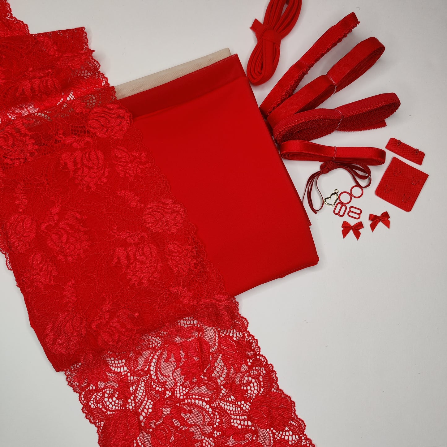 Bra + panties DIY sewing set / creative sewing package with <tc>lace</tc> and microfiber red IDnsx1