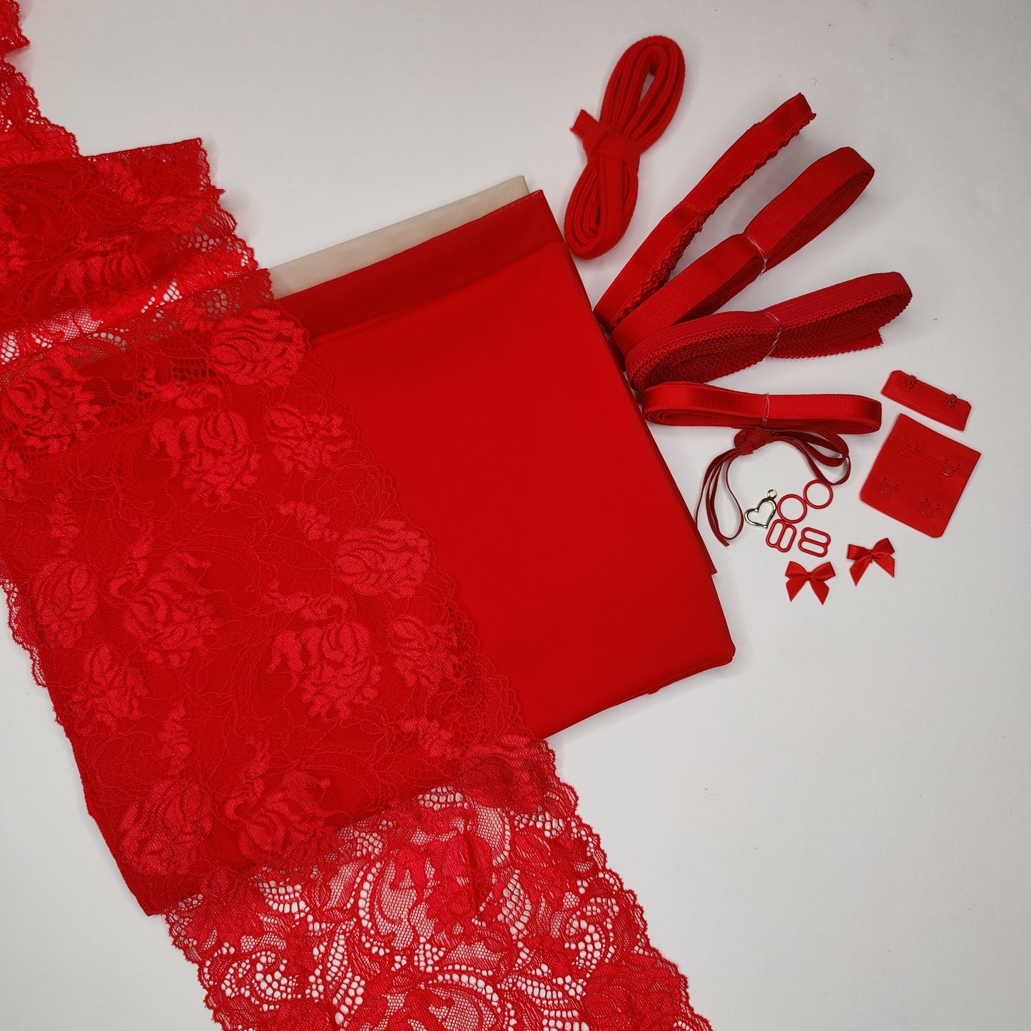 Bra + panties DIY sewing set / creative sewing package with <tc>lace</tc> and microfiber red IDnsx1