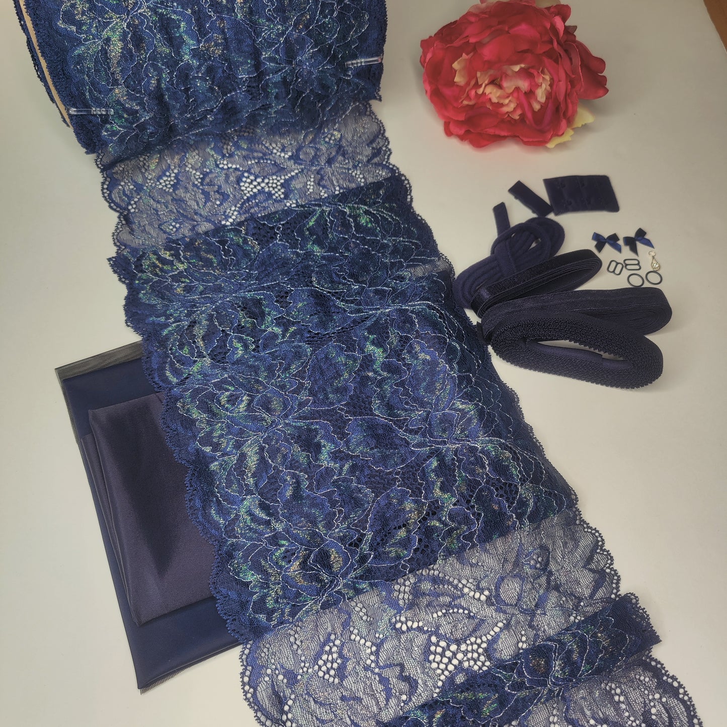 BH + Höschen diy Nähset / Kreativnähpaket mit Spitze und Mikrofaser, Midnight blue. Lingerie sewing kit with stretch lace IDnsx1