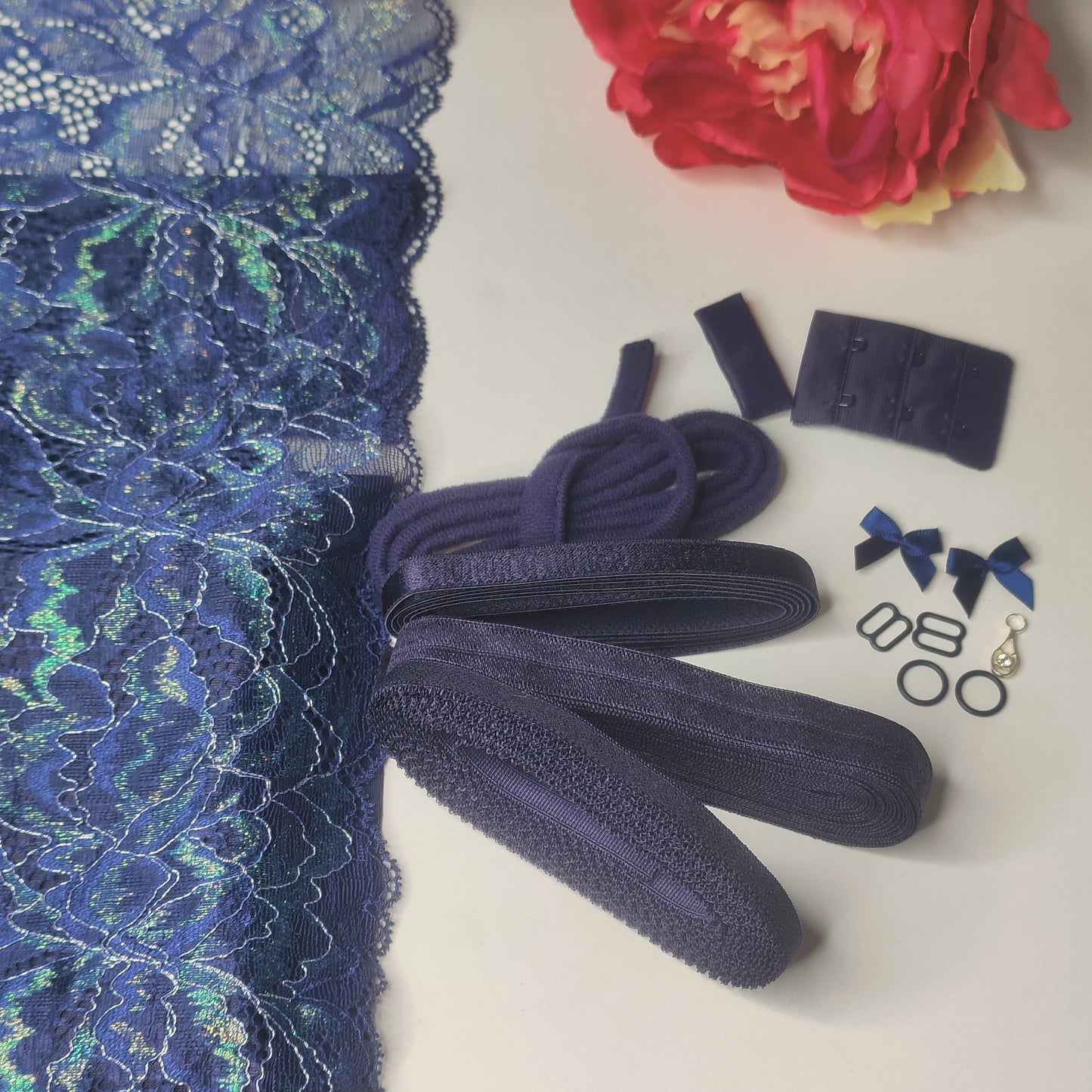 BH + Höschen diy Nähset / Kreativnähpaket mit Spitze und Mikrofaser, Midnight blue. Lingerie sewing kit with stretch lace IDnsx1