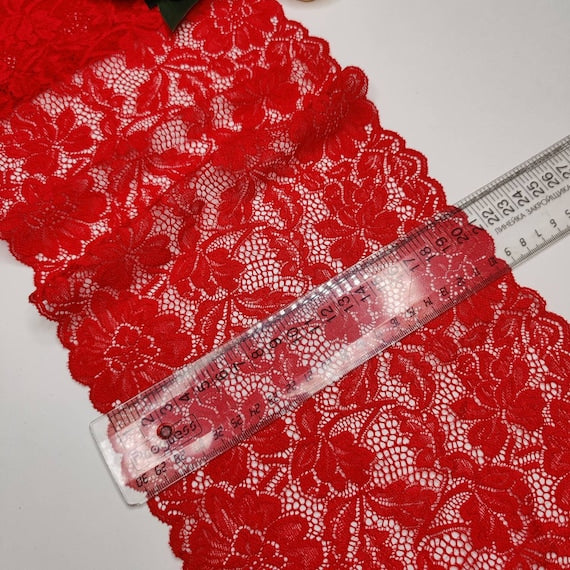 elastic <tc>lace</tc> in red floral, price per 1/2 meter IDsx4