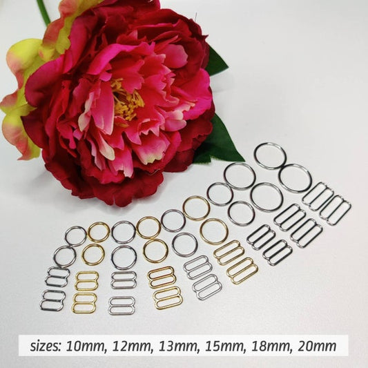 5x sets of rings and sliders for 10mm, 12mm, 13mm, 15mm, 18mm and 20 mm strap, shoulder strap, strap rubber metal, silver gold. IDrsx18