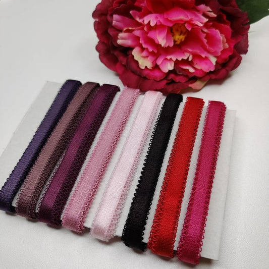10 mm bra strap with bow/ 1 cm or 3/8&quot; strap elastic. raspberry, pink, black, red, blush pink, black, rasberry, plum, beery IDtrx20
