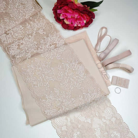 Bra + panties DIY sewing set / creative sewing package with <tc>lace</tc> and microfiber, silver peony IDnsx1