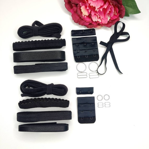 Haberdashery sewing set bra with underwire band, straps, underbust band and elastic band, bra fastener, rings and sliders in black IDbhkwx7