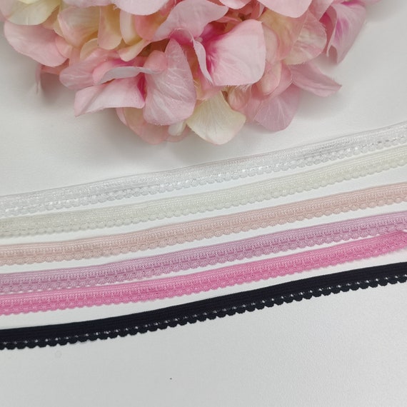 9mm decorative braid/clothing elastic in white, cream, blush pink, grenadine, black/Picot elastic, panty elastic in white, lavender, black IDelx19