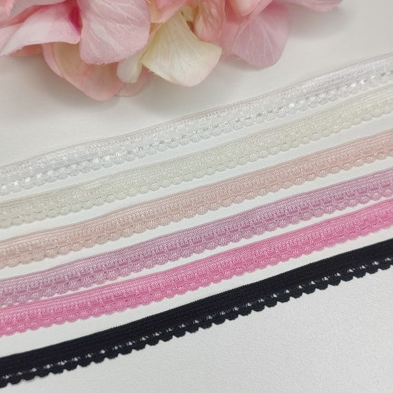 9mm decorative braid/clothing elastic in white, cream, blush pink, grenadine, black/Picot elastic, panty elastic in white, lavender, black IDelx19