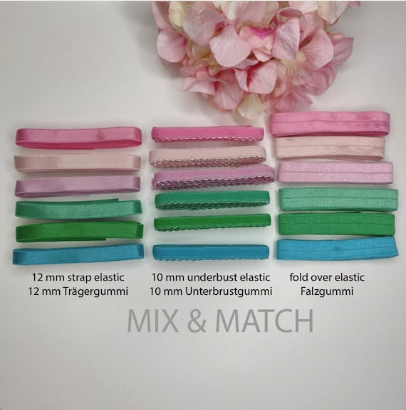 MIX&MATCH: 10 mm underbust elastic, 12 mm strap elastic, 18 mm fold elastic. underbust elastic, strap elastic, foe. Bra, underwear elastics. IDelx19