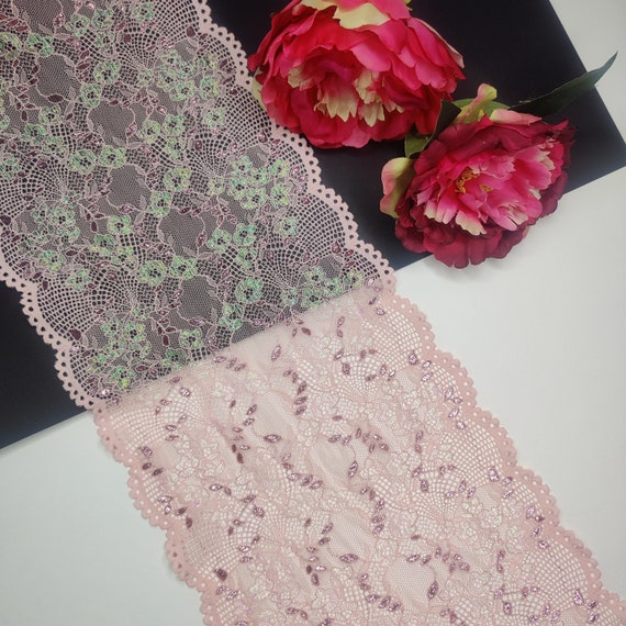 wide elastic <tc>lace</tc> with shimmer in pink with lurex thread price per 1/2 meter IDsx4