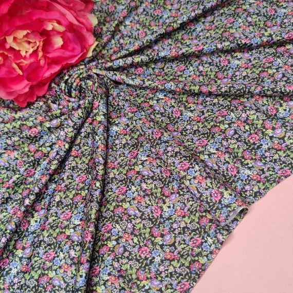 Fine microfiber with floral pattern for lingerie and underwear sewing floral black.