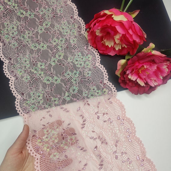 wide elastic <tc>lace</tc> with shimmer in pink with lurex thread price per 1/2 meter IDsx4