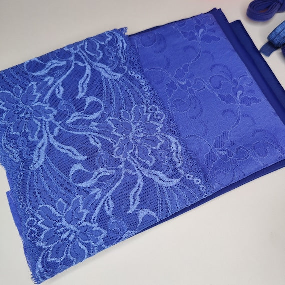 BH + Höschen diy Nähset / Kreativnähpaket mit Spitze und Mikrofaser, Jeans blue. Lingerie sewing kit with stretch lace IDnsx1
