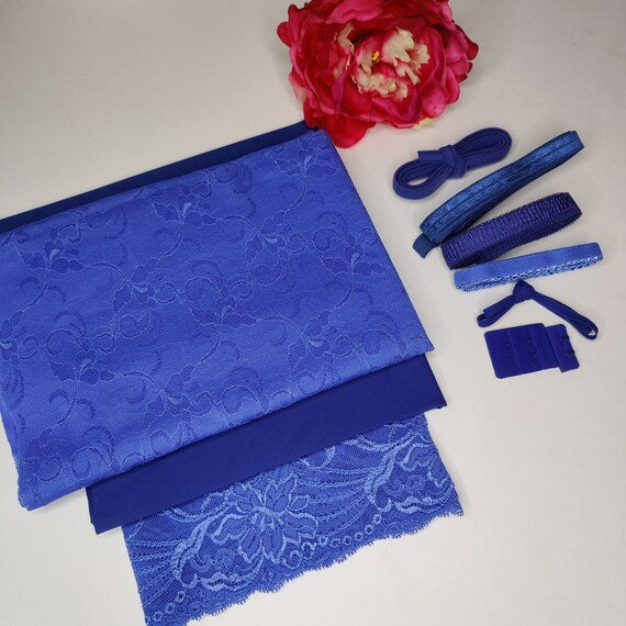 BH + Höschen diy Nähset / Kreativnähpaket mit Spitze und Mikrofaser, Jeans blue. Lingerie sewing kit with stretch lace IDnsx1