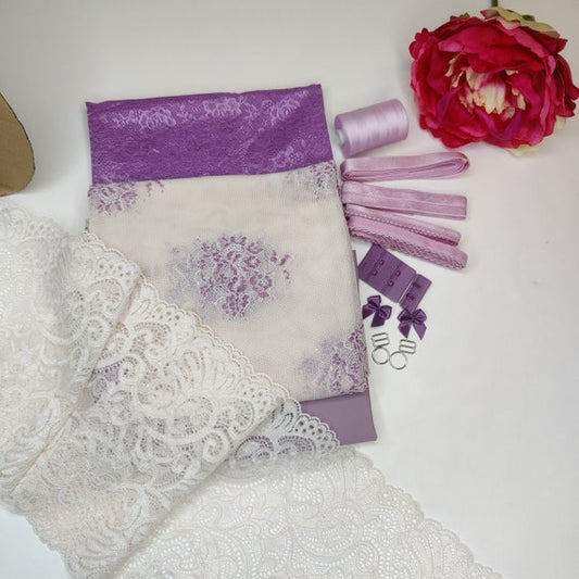 Bra + panties DIY sewing kit / sewing package with lace, powernet and microfiber Lavenderdream IDnsx1