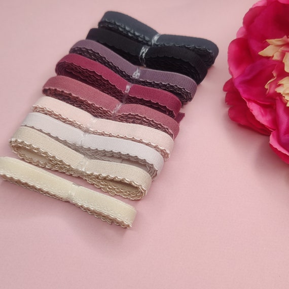 12mm, 14mm, 15mm underbust elastic with picot edge in black, anthracite, blush pink, flamingo, beige IDelx19
