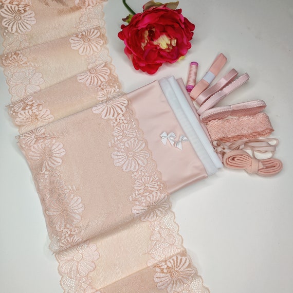 Bra + panties DIY sewing set / creative sewing package with <tc>lace</tc>, powernet and microfiber, fresh peach IDnsx1