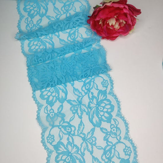 Wide elastic lace turquoise/turquoise, eyelashes. Price per 1/2 meter IDsx4