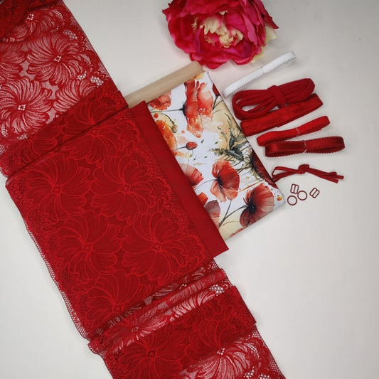 BH + Höschen DIY Nähset / Nähpaket mit Spitze und Mikrofaser. Poppy blossom lingerie sewing kit. IDnsx1
