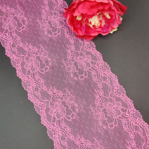 Wide elastic <tc>lace</tc> in Azalia pink / pink, price per 1/2 meter IDsx4