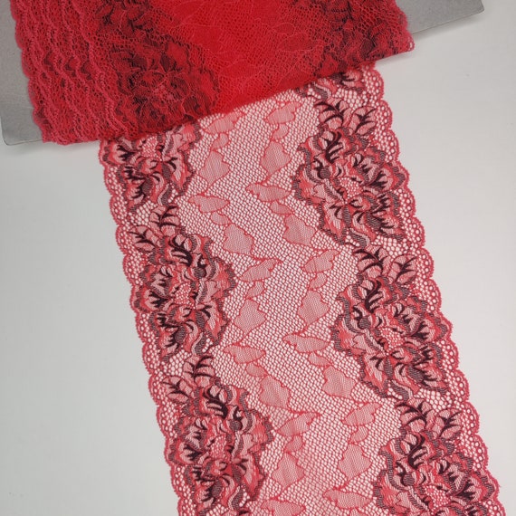 elastische Spitze in rosa/schwarz, Coral pink. Preis per 1/2 Meter IDsx4