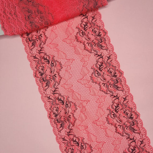 elastische Spitze in rosa/schwarz, Coral pink. Preis per 1/2 Meter IDsx4
