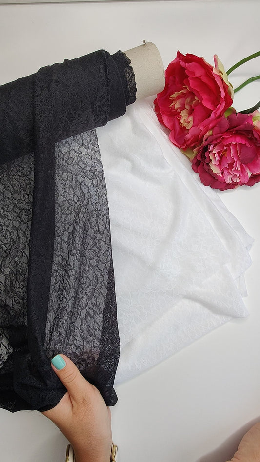 Tulle elastic, elastic mesh to sew bra, body, panties. black, pattern floral IDpwx8