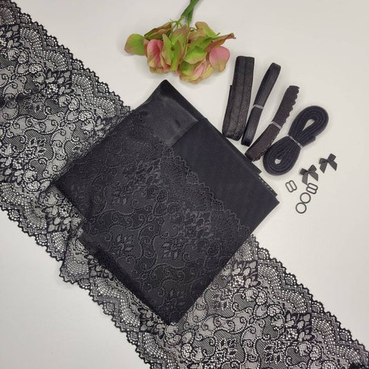 Mother's Day Lingerie Gift Sewing Kit: Bra and Panties Sewing Kit / Lace Sewing Kit in Deep Black IDnsx1