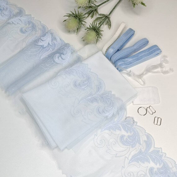 Bra sewing kit with embroidery lace e.g. Black Beauty Bra light blue IDbbbx12