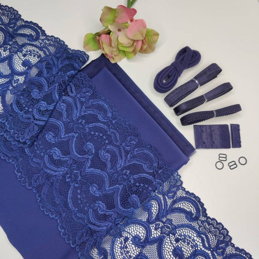 Mother's Day lingerie gift sewing kit: sewing kit for bra and panties / sewing kit with lace, powernet and tulle Midnight blue IDnsx1