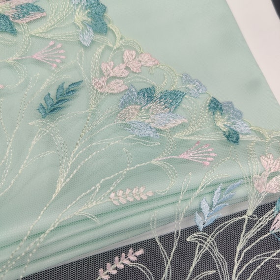 Bra sewing kit with embroidery lace e.g. Black Beauty Bra green, mint, pink, light blue flowers IDbbbx12