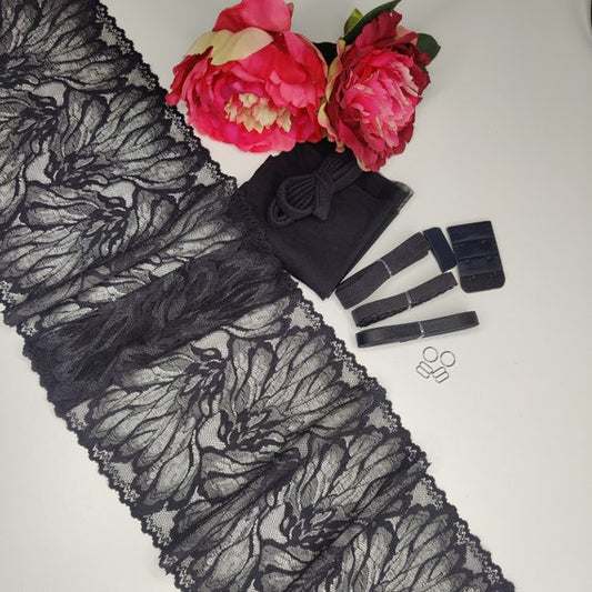 LAST CHANCE! Sewing box / sewing kit for bra and panties black with lace IDnsx1