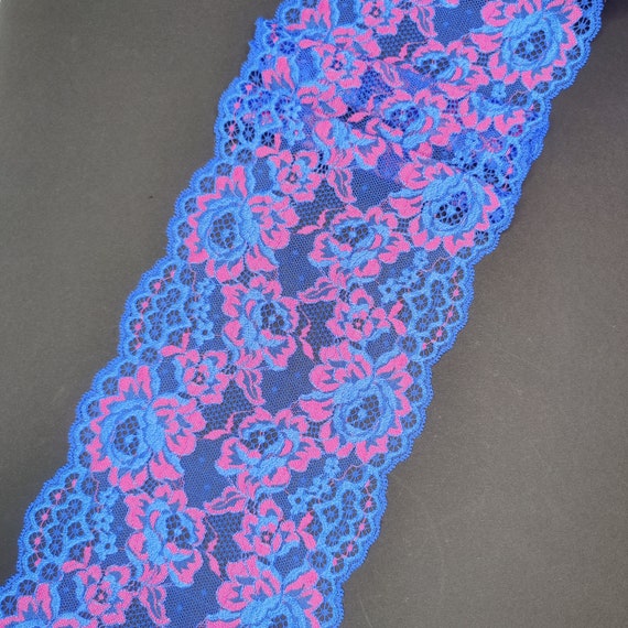 elastic <tc>lace</tc>, <tc>lace</tc>nborder sold by the meter in blue pink, price per 1/2 meter IDsx4