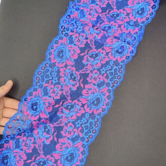 elastic <tc>lace</tc>, <tc>lace</tc>nborder sold by the meter in blue pink, price per 1/2 meter IDsx4