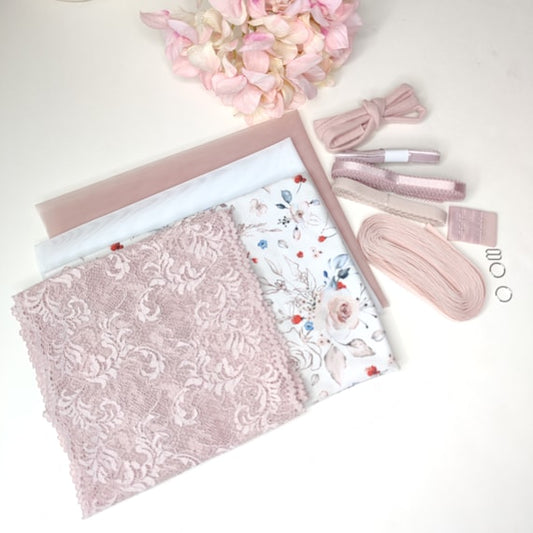 Last chance: Bra + panties DIY sewing kit / sewing package with <tc>lace</tc> and jersey roses/ Lingerie sewing kit with lace IDnsx1